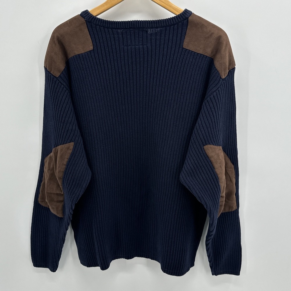 VTG Ducks Head Cable Knit Sweater Navy Blue Elbow And Shoulder Pads Size XL Hunt